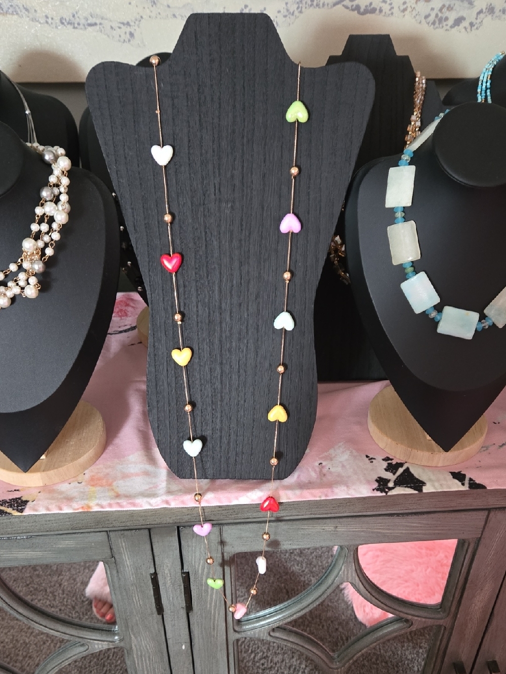 Long Multicolor Heart Bead Necklace - Women Jewelry NWOT